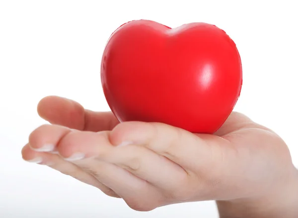 Corazón rojo sostenido en la mano de una hembra . — Foto de Stock