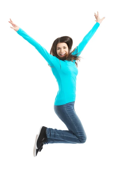 Casual jongedame, student springen. — Stockfoto