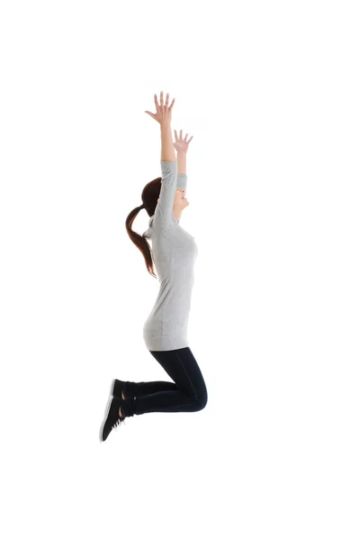Casual woman jumping. — Stock Photo, Image