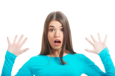 Açık avuç genç casual kadın.