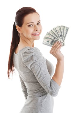 beatiful casual kadın holding para.