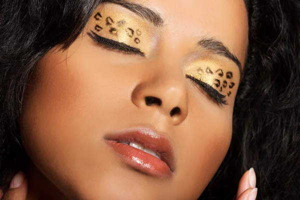Close-up em bela maquiagem tigre . — Fotografia de Stock