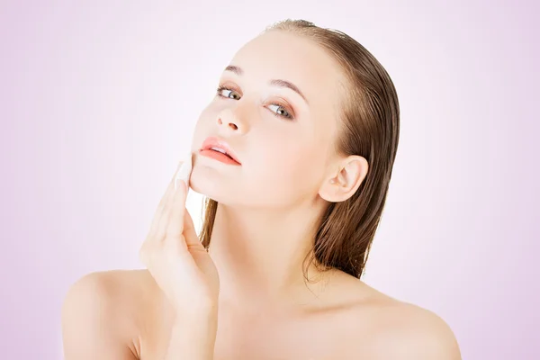 Beautiful woman with cotton pad — Stock Photo, Image