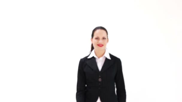 Happy businesswoman over white background — Stock Video