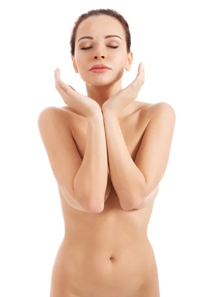 Krásná nahá žena s rukama u obličeje. — Stock fotografie