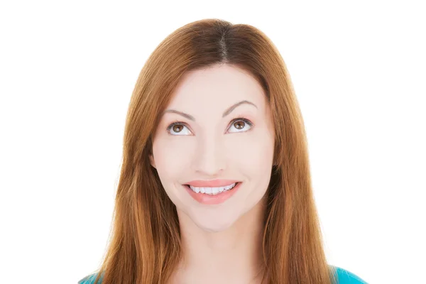 Beautiful woman looking up. — Stock Photo, Image