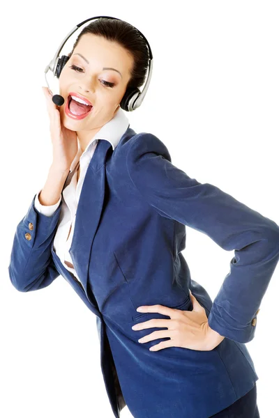 Mulher de negócios bonita no call center . — Fotografia de Stock