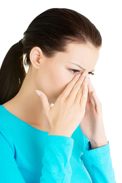 Young woman with sinus pressure pain — Stock Photo, Image