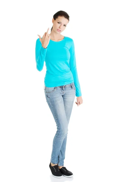 Teenager Mädchen mit Mittelfinger nach oben — Stockfoto