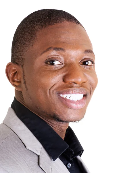 Gelukkig slimme zwarte zakenman glimlachen — Stockfoto