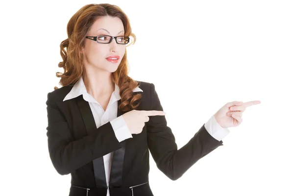 Happy success businesswoman pointing — Stock Photo, Image