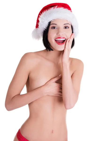 Sexy, en forme, seins nus Santa girl — Photo