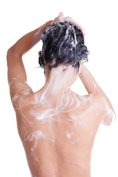 Joven en forma hermosa mujer en la ducha — Foto de Stock