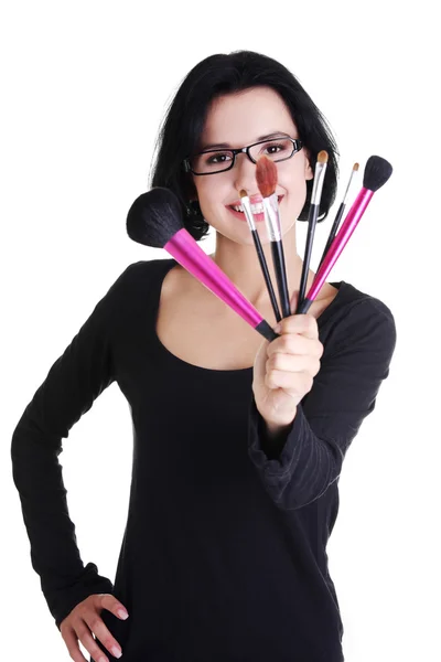Make-up artist anläggning penslar — Stockfoto