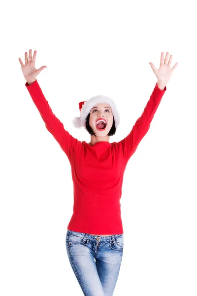 快乐的圣诞老人女人 免版税图库照片