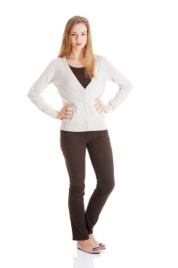 güzel bir kadın onun kalçalarına ellerini.