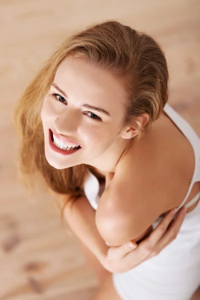 Beautiful young woman in white lingerie. — Stock Photo, Image