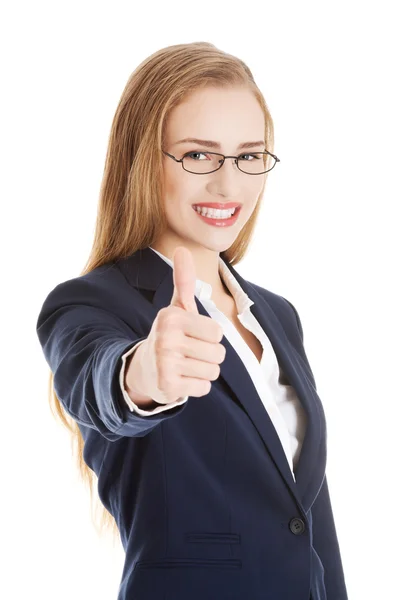 Beautiful business woman with her thumb up, showing oK. — Stock Photo, Image