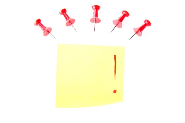 Red drawning pins with yellow memo. — Stock Photo, Image