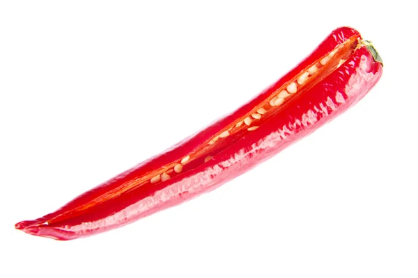 One separated chili pepper cut through lenght. — Stock Photo, Image