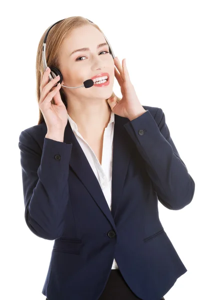 Hermosa mujer de negocios caucásica en el centro de llamadas . —  Fotos de Stock