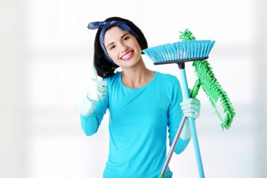 Happy cleaning woman clipart