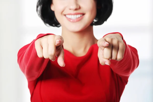 Young beautiful caucasian woman pointing on you. — Stock Photo, Image