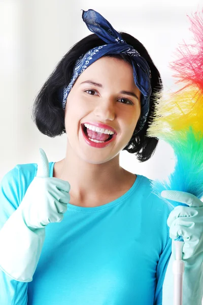 Glad rengöring kvinna — Stockfoto