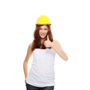 mühendis kadın sarı kask içinde