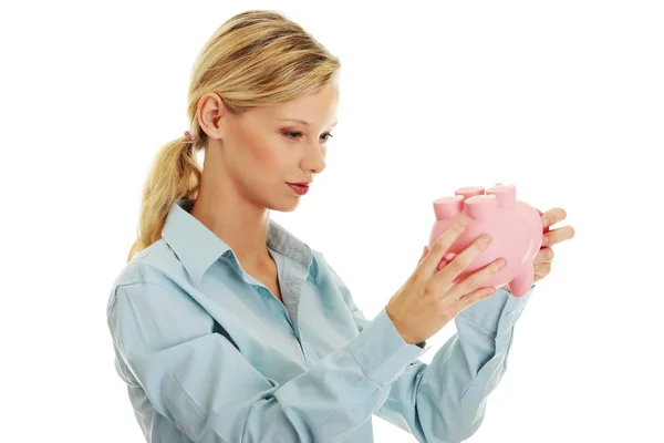 Woman with piggy bank — Stock Photo, Image