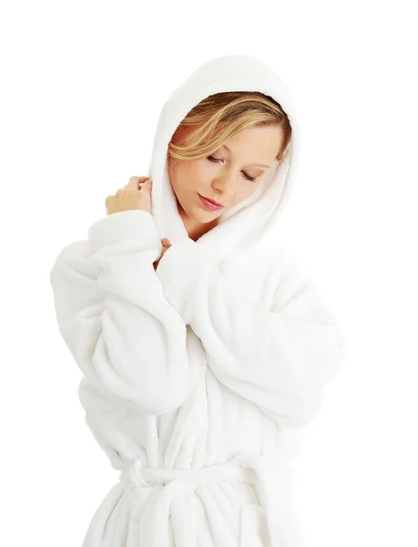 Teen woman in bathrobe — Stock Photo, Image