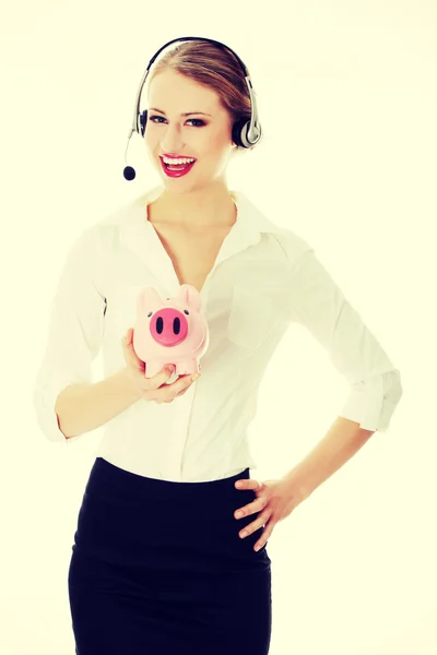 Zakenvrouw met piggy bank — Stockfoto