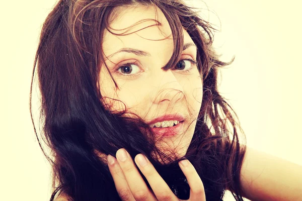 Woman with blown hairs — Stock Photo, Image