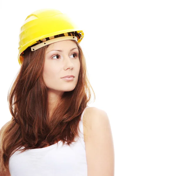 Ingenjör kvinna i gul hjälm — Stockfoto