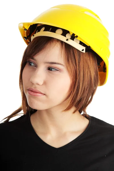 Ingénieur femme en casque jaune — Photo