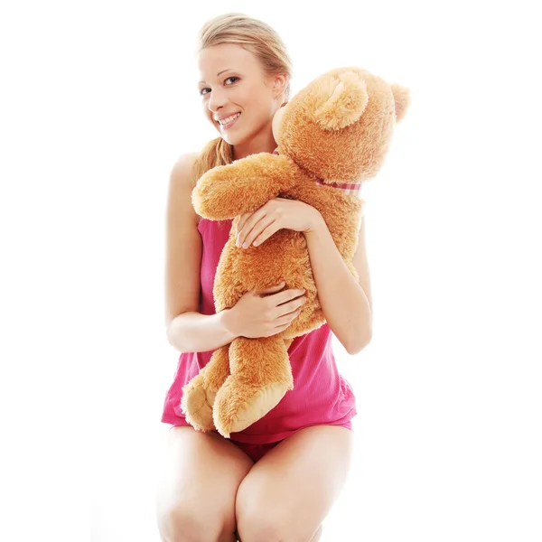 十几岁的女孩与玩具熊 — 图库照片