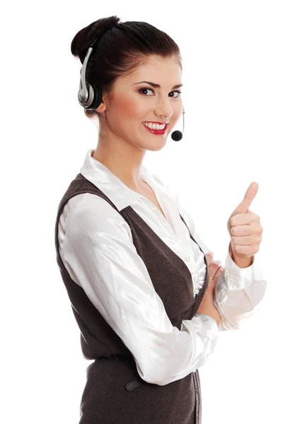 Mujer del centro de llamadas con auriculares . — Foto de Stock