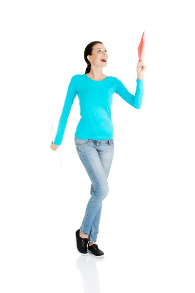 Mujer estudiante feliz con cuadernos —  Fotos de Stock