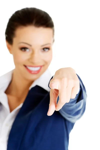 Young beautiful caucasian business woman pointing on you — Stock Photo, Image