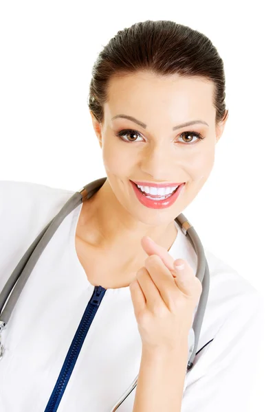 Female doctor pointing at the screen — Stock Photo, Image