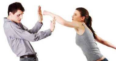 Attractive young couple fighting. clipart
