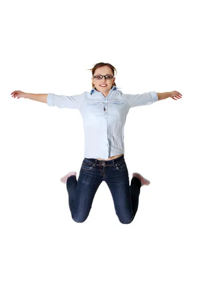 Jumping happy teen girl — Stock Photo, Image