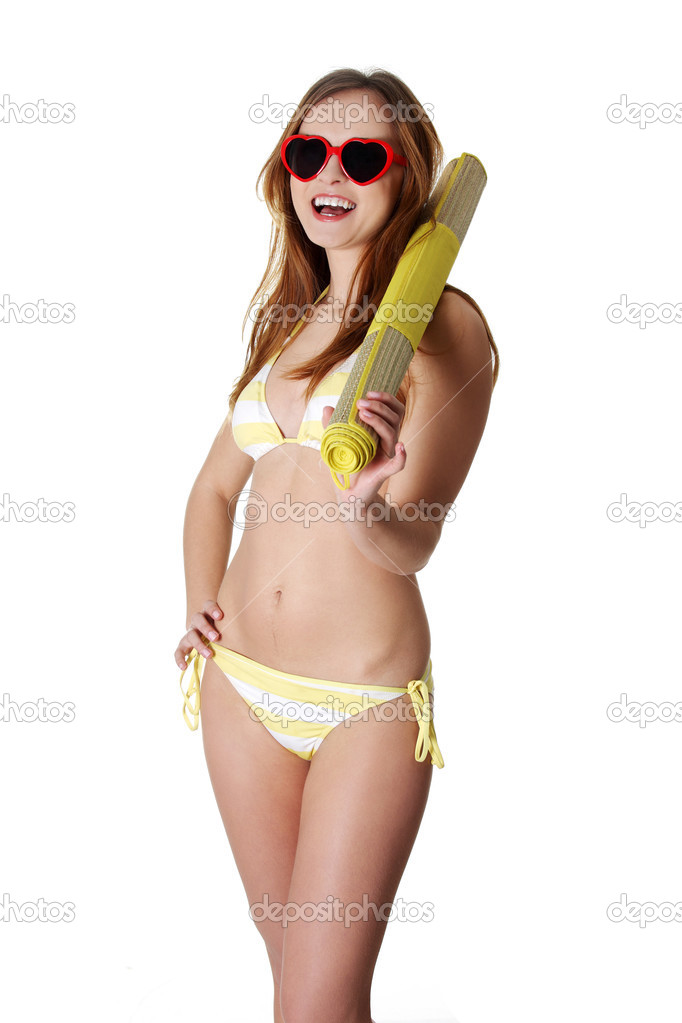 Happy summer woman in bikini.