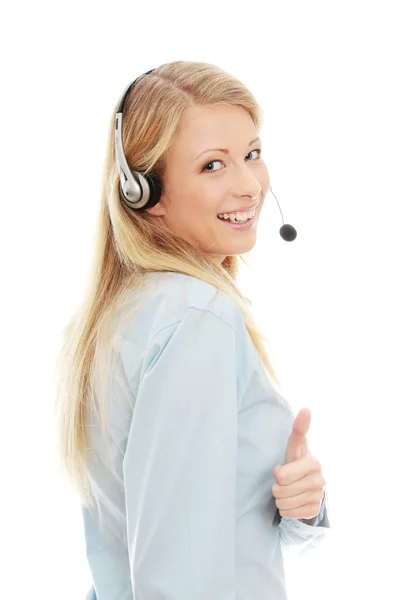 Vrouw met headset — Stockfoto