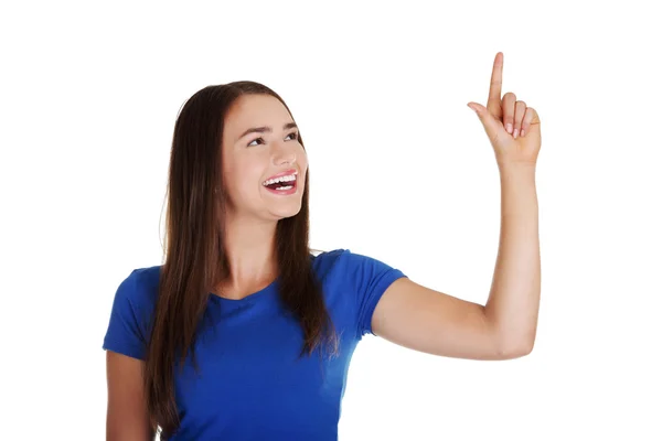 Mujer joven señalando —  Fotos de Stock