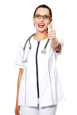 genç bir kadın doktor veya hemşire Tamam el hareketi