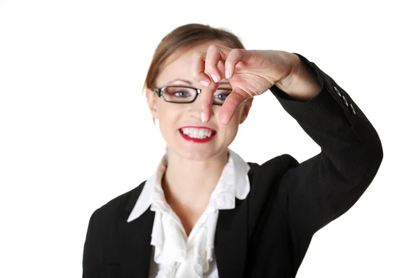 Businesswoman holding something — Stock Photo, Image