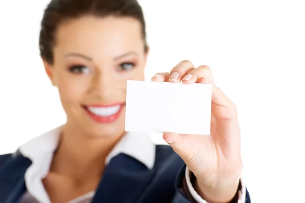 Zakenvrouw met businesscard. — Stockfoto