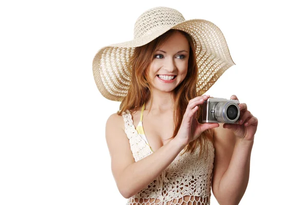 Summer woman making photos — Stock Photo, Image