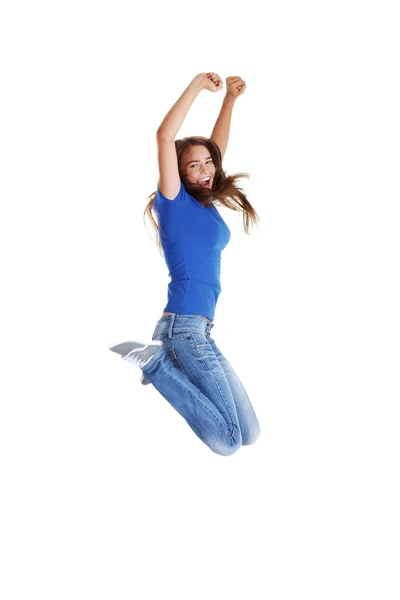 Saltando menina estudante — Fotografia de Stock